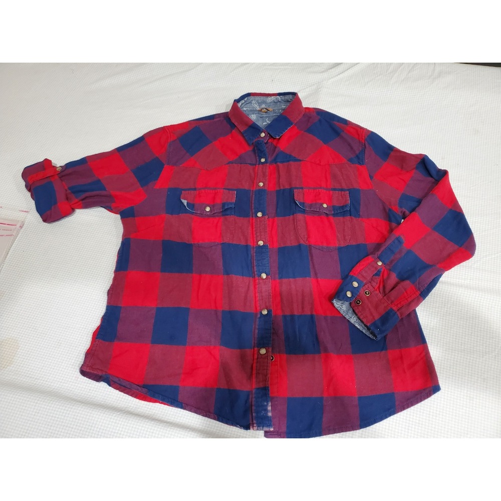 Jachs Girlfriend Red Blue Buffalo Plaid Flannel Western Snap Shirt XL